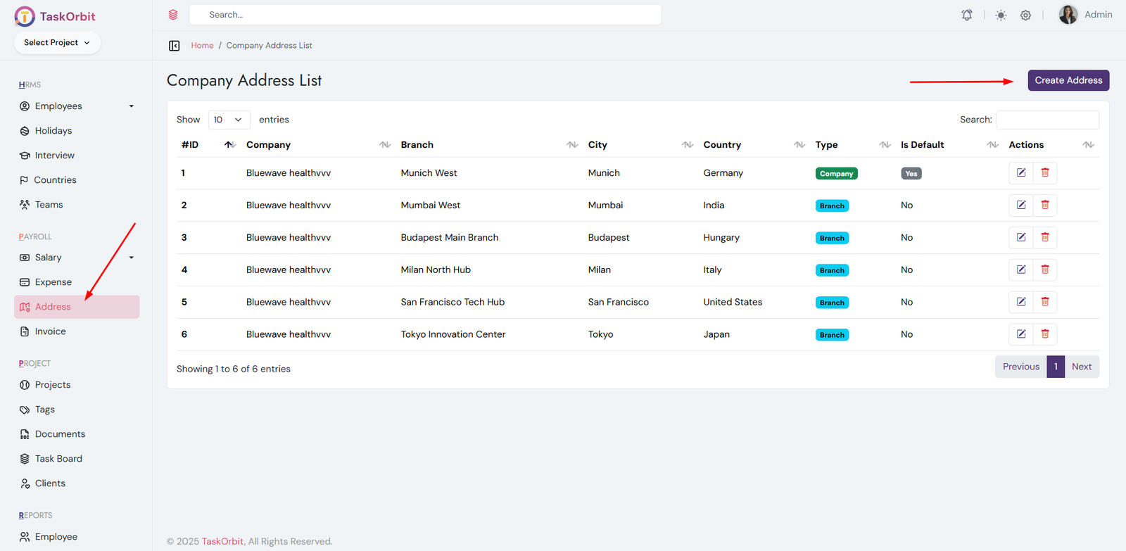 Company Address Management