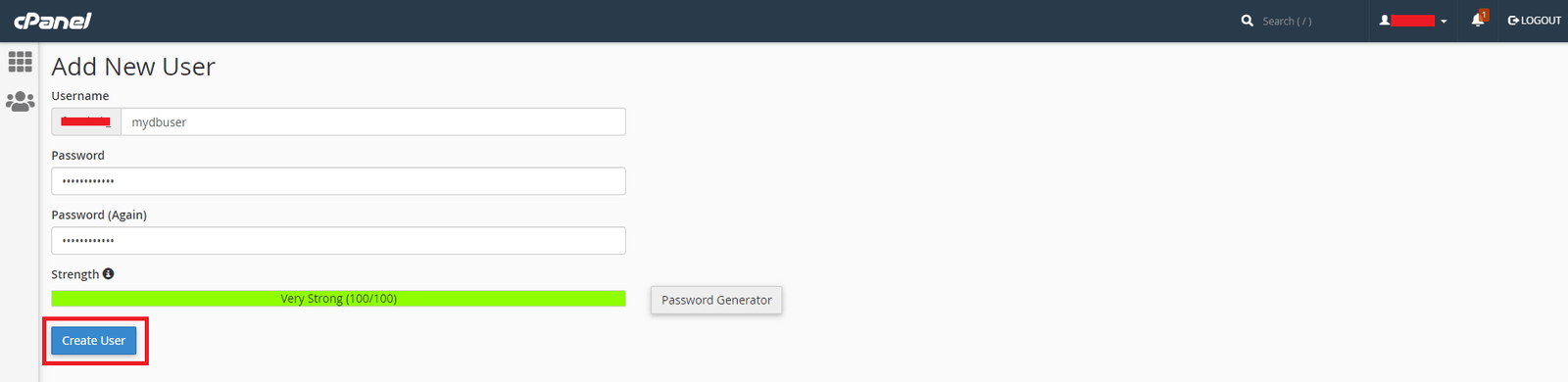 Create Database user